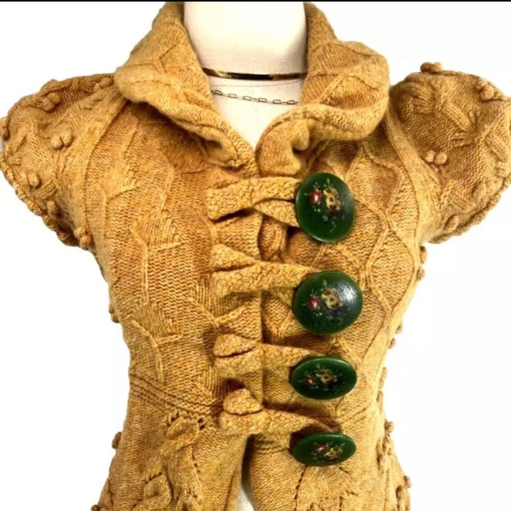 Anthropologie Leifsdottir Sylvan Scene Cardigan Sweater Small Green Wood Button